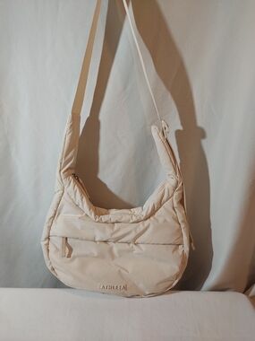Athleta All About Small Crossbody Hobo Bag - Puffer Crescent - Bone Off-White